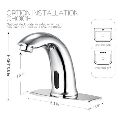 Touchless Bathroom Sink Faucet Automatic Motion Sensor Hands Free Faucet | Chrome plating, with hole cover plate and temperature mixer, commercial solid brass faucet, AC/DC powered, 1 hole or 3 hole - color: Chrome