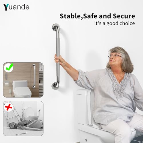 24 Inch Anti Slip Shower Grab Bar,YuanDe Chrome Bath Grab Bar | Stainless Steel Knurled Bathroom Safety Rail, Shower Handrail Support, Handicap Elderly Balance Assist Handles-1.25" Diameter - color: Chrome, size: 24inch-1 Pack