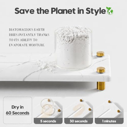 White Marble Pattern Style Water Absorbing Stone Sink Caddy, Bathroom & Kitchen Counter Organizer Tray, Faucet Drying Mat Soap Dish Rack Riser Dispenser Sponge Holder, Gold Metal Feet, 10" x 4" - color: 10"x 4" - Marble Pattern - Gold