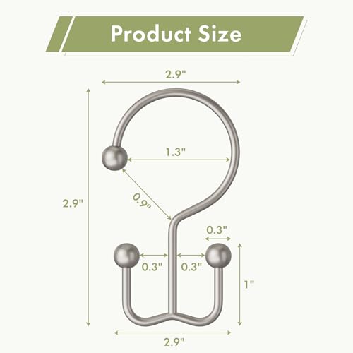 Matte Nickel Shower Curtain Hooks, 12PCS Minimalist Simple Double Shower Curtain Rings, Rust-Resistant Metal Shower Hooks Shower Curtain Hangers, Shower Rings for Bathroom Shower Rods Curtains - color: Matte Nickel, style: Minimalist - Double Hooks
