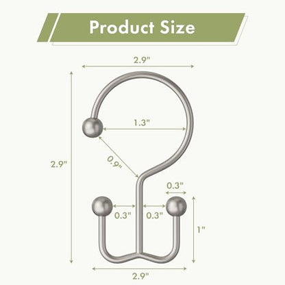 Matte Nickel Shower Curtain Hooks, 12PCS Minimalist Simple Double Shower Curtain Rings, Rust-Resistant Metal Shower Hooks Shower Curtain Hangers, Shower Rings for Bathroom Shower Rods Curtains - color: Matte Nickel, style: Minimalist - Double Hooks