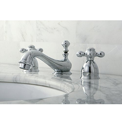Kingston Brass KS3951AX Restoration Mini Widespread Lavatory Faucet with Metal Cross Handle, Polished Chrome - color: Polished Chrome