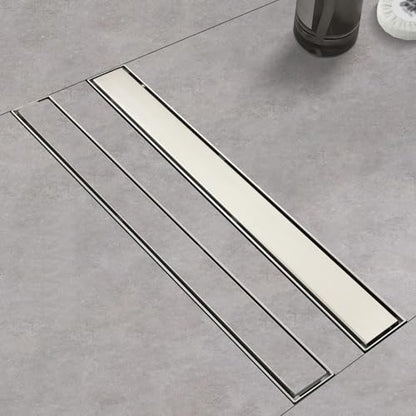Linear Shower Drain ，12 Inch Brushed 304 Stainless Steel Rectangle Shower Floor Drain，with Reversable Tile-inPattern Drain Cover & Hair Catcher, Adjustable Feet - color: Brushed Nickel, size: 12inch