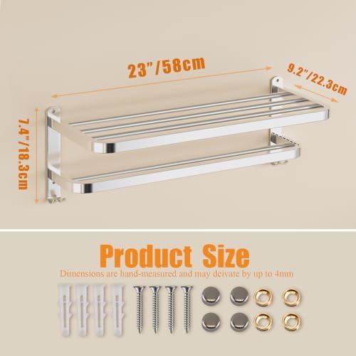 Generic NICETAKU 23inches Towel Racks for Bathroom Towel Shelf with Double Towel Bars Lavatory Wall Mount Holder with Hooks Stainless Steel Hotel Bath Rack (Silver) - color: Silver1