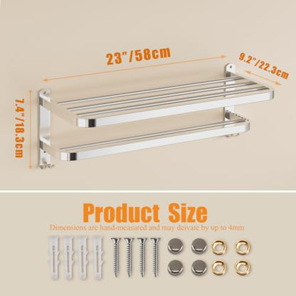 Generic NICETAKU 23inches Towel Racks for Bathroom Towel Shelf with Double Towel Bars Lavatory Wall Mount Holder with Hooks Stainless Steel Hotel Bath Rack (Silver) - color: Silver1