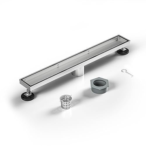 Linear Shower Drain, 304 Stainless Steel Floor Drain 18" | with Tiled Insert Grate & Hair Strainer, Bathroom 2-in-1 Tiled in Drain, CUPC Certified - color: Brushed, size: 18''