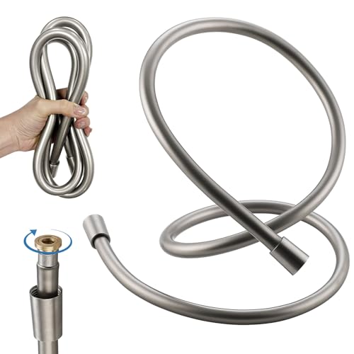 TRIPHIL Kink-free Silicone Shower Hose, 118" Extra Long Flexible Handheld Shower Head Hose Replacement, Anti-Explosion Long Last for RV with Brass Insert and Nut, Brushed Nickel - color: Brushed Nickel, size: 118 Inch