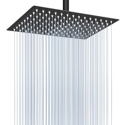 Voolan Rain Shower Head - High Flow Large Rainfall Shower Heads Made of Stainless Steel - Waterfall Bathroom Square Showerhead - Ceiling or Wall Mount (12 * 8 Inch Rectangle, Matte Black) - color: Matte Black, size: 12*8 Inch Rectangle