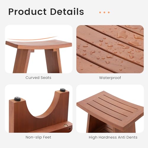 EROMMY 18" Teak Shower Bench with Storage Shelf, Solid Teak Wood Shower Seat, Waterproof Shower Stool for Shaving Legs, Shower Chair for Inside Bathroom Indoor Outdoor Patio Pool - size: 18" Teak Shower Bench