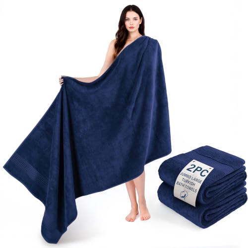 Cotton Paradise 100% Cotton Turkish Towel Set, Soft Absorbent Quick Dry, 2 Piece 35x70 Bath Sheet Set, Navy Blue - color: Navy Blue, size: 35"x70"