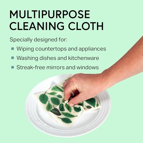 Swedish Wholesale Dishcloths Reusable 8" x 7" Sponge Cloths, Bulk 10 Pack of High Absorbent Cellulose Dish & Kitchen Cleaning Hand Towels, Wring to Dry & Machine Wash, Odor Resistant, Leaves - color: Leaves