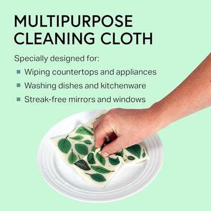 Swedish Wholesale Dishcloths Reusable 8" x 7" Sponge Cloths, Bulk 10 Pack of High Absorbent Cellulose Dish & Kitchen Cleaning Hand Towels, Wring to Dry & Machine Wash, Odor Resistant, Leaves - color: Leaves