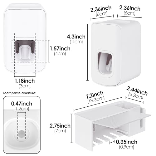 5 Slots Wall Mount Toothbrush Holder with Cover, Self Adhesive Toothbrush Storage Organizer for Shower, Toothbrush Cup Hanger with Automatic Toothpaste Squeezer Dispenser (White) - color: White Combination