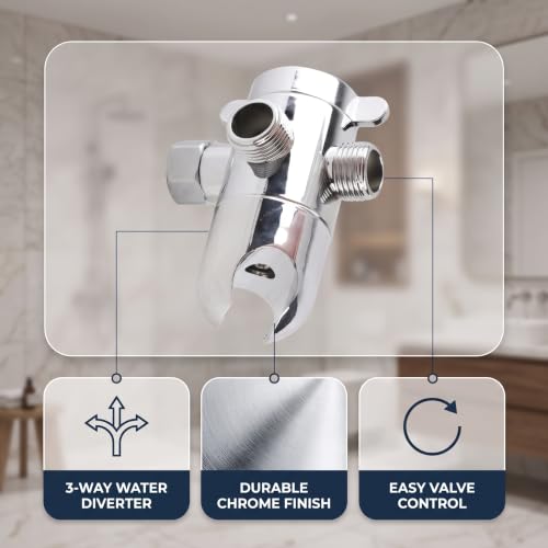 3 Way Shower Diverter Valve, 1/2 In IPS Metal Shower Head Splitter | Shower Holder, Dual External Male Threaded Ports, Switchable Water Outlets, for Standard Household Shower System