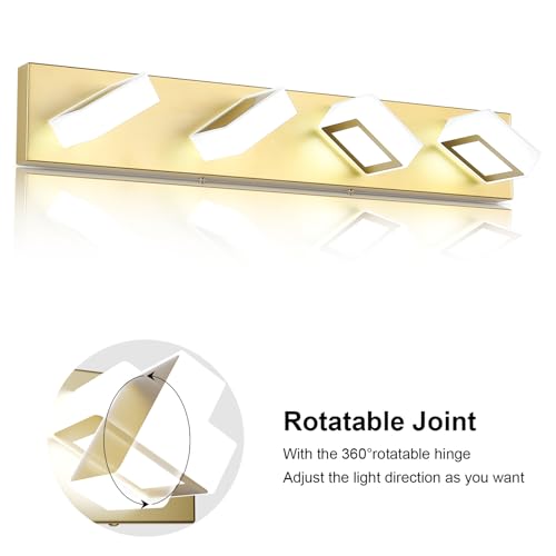 Ralbay Modern Gold Vanity Lights for Bathroom 4 Lights LED Over Mirror Fixture Acrylic Wall Light, 25.6 Inch, White Light 6000K, 8590-Gold-Silver - size: 25.6 inch