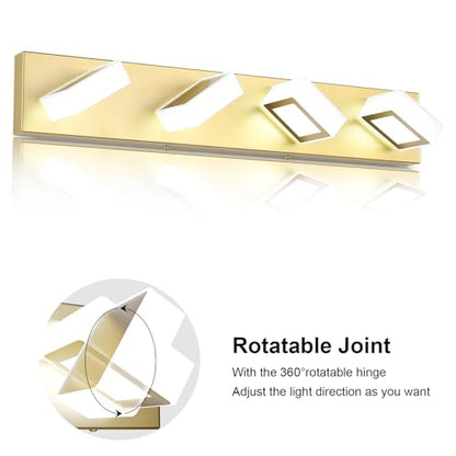 Ralbay Modern Gold Vanity Lights for Bathroom 4 Lights LED Over Mirror Fixture Acrylic Wall Light, 25.6 Inch, White Light 6000K, 8590-Gold-Silver - size: 25.6 inch