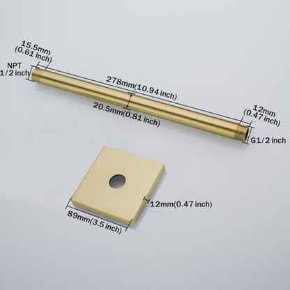 RANDOM Straight Shower Arm with Flange,Gold 12 Inches Ceiling Mount Shower Head Extension Arm,Brushed Gold.RD-91038-12BG-SQ - color: 12″ Brushed Gold(Square Flange)