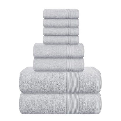 8 Piece Towel Set 100% Ring Spun Cotton, 2 Bath Towels 27x54, 2 Hand Towels 16x28 and 4 Washcloths 13x13 - Ultra Soft Highly Absorbent Machine Washable Hotel Spa Quality - Light Grey - color: Light Grey, size: 8 Piece Towel Set