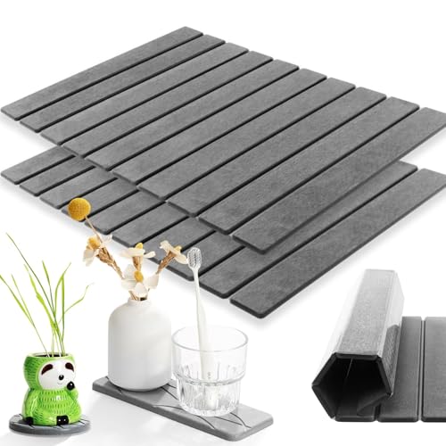 2 Pcs Stone Bath Mat Multipurpose, Foldable Stone Bathmat 23x15 Inch Water Absorbing Drying Mat for Kitchen Counter Bathroom Self Drying Bath Mats Gray Quick Dry Bathmat for Bathroom, Dish, Palnt Dry - color: Dark Gray