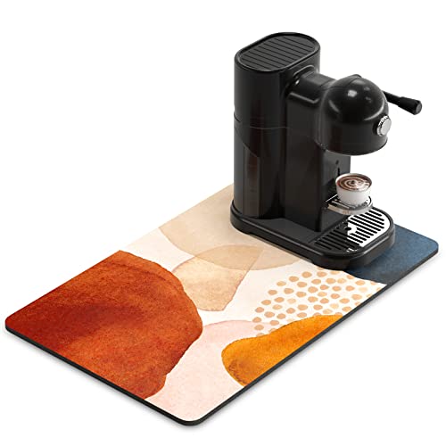 Rnivvi Coffee Mat, 12" x 19" Cute Boho Theme Coffee Bar Mats for Espresso Machine Station Accessories and Organizer, Hide Stain Rubber Backed Absorbent Dish Drying Pad for Kitchen Counter, Stones - color: Abstract Stones Art, size: 12" x 19"