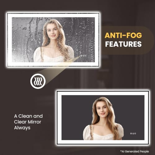 LOAAO 48"X28" LED Bathroom Mirror Black Framed | Anti-Fog, Dimmable, Memory Function, Tempered Glass, Lighted Vanity Mirror for Wall - size: 48"L x 28"W