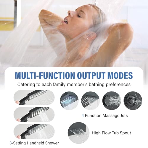 FUZ Shower Panel Tower System, Stainless Steel 6 IN 1 Shower Panel System with LED Fancy Rain Shower Head and Handheld, Adujstable Rainfall Massage Body Jets and Tub Spout, Matte Black Shower Tower - color: Black, style: 8109-B