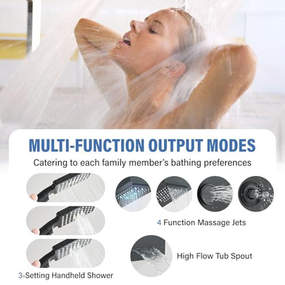 FUZ Shower Panel Tower System, Stainless Steel 6 IN 1 Shower Panel System with LED Fancy Rain Shower Head and Handheld, Adujstable Rainfall Massage Body Jets and Tub Spout, Matte Black Shower Tower - color: Black, style: 8109-B