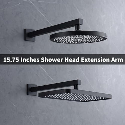 Shower Head Extension Arm Black Shower Arm 16 Inch【SUS304 Stainless Steel】 Matte Black Shower Extension Rain Shower Head Extender With Flange Replacement Wall Mount Square, SA1-BK - color: Matte Black