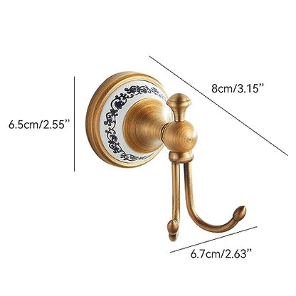 Antique Bronze Brass Bath Towel Hooks, Wall Mounted Bathroom Hardware Accessories,Porcelain Design - color: Robe Hooks