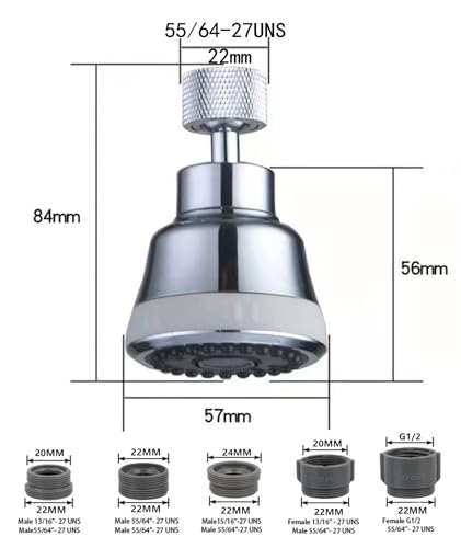 4 Spray Modes Faucet Aerator,360 Degree Faucet Sprayer Attachment,Big Angle Kitchen Faucet Aerator,Swivel Faucet Extender,Sink Sprayer Attachment for faucet,55/64 inch Female Thread (Chrome) - color: Chrome