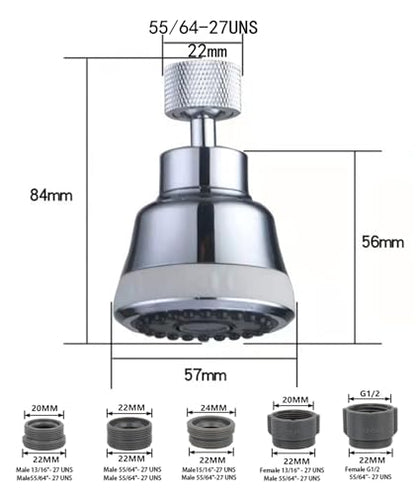 4 Spray Modes Faucet Aerator,360 Degree Faucet Sprayer Attachment,Big Angle Kitchen Faucet Aerator,Swivel Faucet Extender,Sink Sprayer Attachment for faucet,55/64 inch Female Thread (Chrome) - color: Chrome
