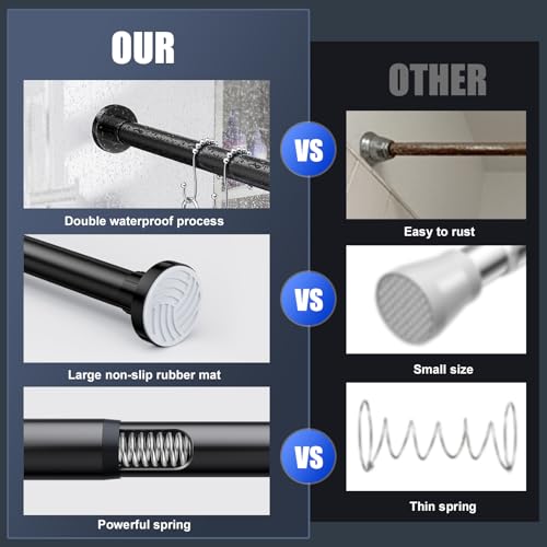 Ausemku Shower Curtain Rod 32-80 Inch Adjustable - Heavy Duty No drill Spring Tension Shower Rod, Non-Slip Rustproof Telescopic Rod for Bathroom, Black - color: Black, size: 32-80 Inches