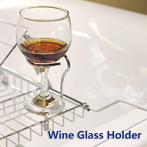 Bathtub Tray Caddy for Luxury Bath Expandable Bath Tub Tray (Silver) | Expandable Length,Extra Wide,2 Removeable Wine Glass Holder,Soap Accessaries Holder,Laptop Reading,Bath Tools Organize - color: Silver