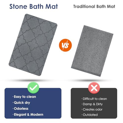 Large Stone Bath Mat for Bathroom Floor, Quick Dry Diatomaceous Earth Bath Mat with Non-Slip Back, Super Absorbent Diatomite Stone Mat for Shower, Easy to Clean, Natural(23.6" x 15.7" Dark Grey)