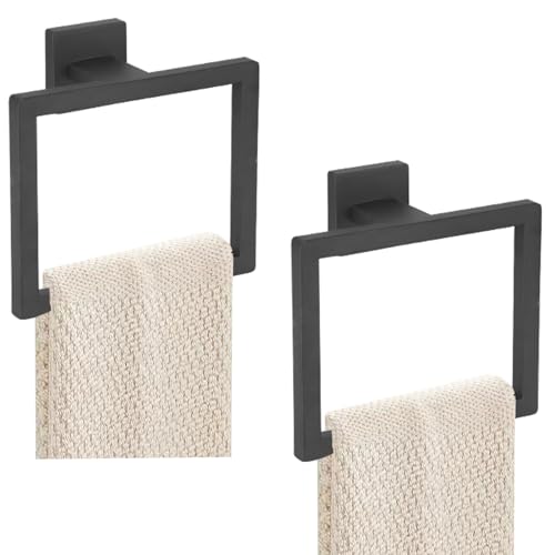 JOPOFI 2-Piece Towel Ring - Hand Towel Holder for Bathroom - Matte Black | Stainless Steel Towel Holder, Towel Racks for Bathroom, Square Modern Design Hand Towel Holder, Contemporary Hand Towel Bar - color: Matte Black, size: 2PCS