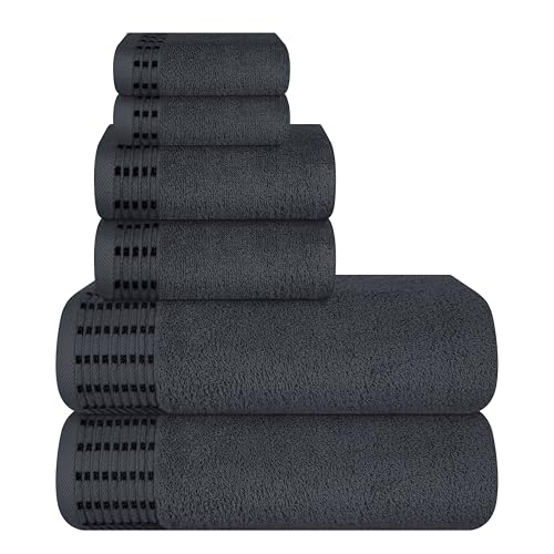 Ultra Soft 6 Pack Cotton Towel Set, Contains 2 Bath Towels 28x55 inch, 2 Hand Towels 16x24 inch & 2 Wash Cloths 12x12 inch, Ideal Everyday use, Compact & Lightweight - Charcoal Grey - color: Charcoal Grey, size: 6 Pack Set