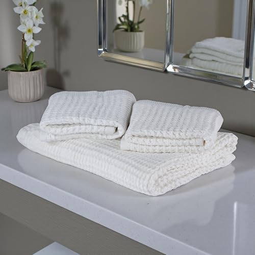 DEMMEX Organic Cotton Waffle Weave Turkish Bath Towel - Ultra Soft Lightweight Quick Dry, Oeko-Tex Certified, 100% Turkish Cotton (Crisp White, Large (60x30)) - color: Crisp White