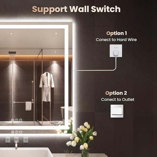 Snowdool 36 x 36 in LED Bathroom Mirror, Front and Backlit, Anti-Fog | Front and Backlit, 3 Color Temperatures, Anti-Fog, Tempered Glass - size: 36"L x 36"W