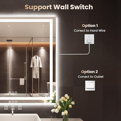 Snowdool 36 x 36 in LED Bathroom Mirror, Front and Backlit, Anti-Fog | Front and Backlit, 3 Color Temperatures, Anti-Fog, Tempered Glass - size: 36"L x 36"W