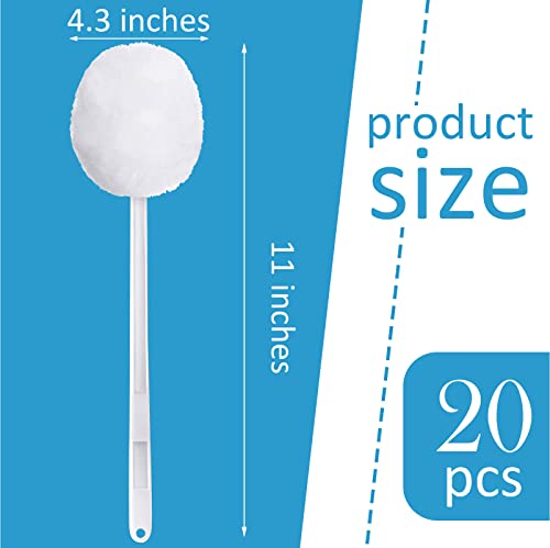 Eaasty 20 Pack Toilet Bowl Brush with Long Plastic Handle Bulk Disposable White Soft Swab Toilet Bowl Cleaners Mop with Silk Cotton Brush for Bathroom, 11 x 4.3 Inch