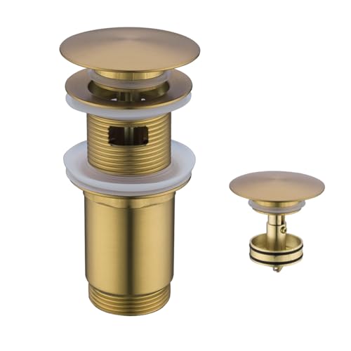 All Metal Bathroom Sink Drain,Pop-up Drain with Detachable Basket Stopper,Anti-Clogging Drain Strainer,Hair Catcher,for Vanity Vessel Sink with Overflow,Champagne Bronze,SE83997PB-1CB - color: Champagne Bronze(with Overflow)