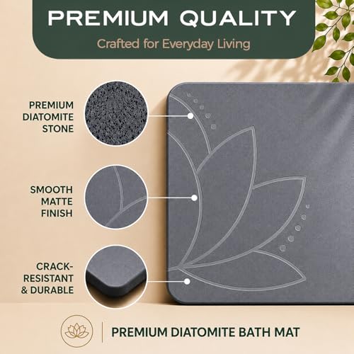Stone Bath Mat, Diatomaceous Earth, Quick Dry - East Lotus | Non-Slip, Stone Bath Mats for Bathroom, Diatomite, 23.6"x15.4", Luxury Bath Mat - color: East Lotus