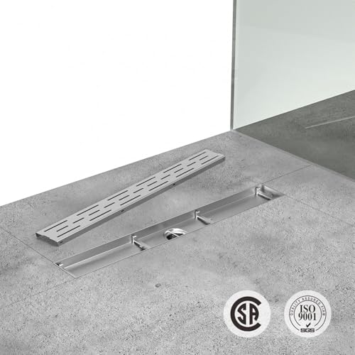 ELLO&ALLO 24 Inch Linear Shower Drain Brushed Nickel, SUS304 Stainless Steel Rectangle Shower Floor Drain with Removable Pattern Grate - color: Brushed Nickel, size: 24 In Grid Cover