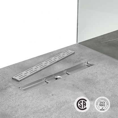 ELLO&ALLO 24 Inch Linear Shower Drain Brushed Nickel, SUS304 Stainless Steel Rectangle Shower Floor Drain with Removable Pattern Grate - color: Brushed Nickel, size: 24 In Grid Cover