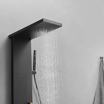 Shower Panel Tower System 3-Functions Wall Mount Black | Stainless Steel,Square Rainfall Shower Head,Massage Body Jets and Handheld,Contrast Gold Control Knobs,Modern Minimalist - color: Matte Black, style: Shower Panel-Standard