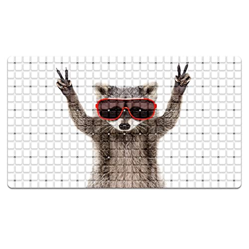 FCZ Bath Tub Mat Non Slip Shower Mat Animal Raccoon Funny 26.8x15 inches Rectangular PVC Mat with Suction Cups Drain Holes Machine Washable - color: Animal Raccoon Funny