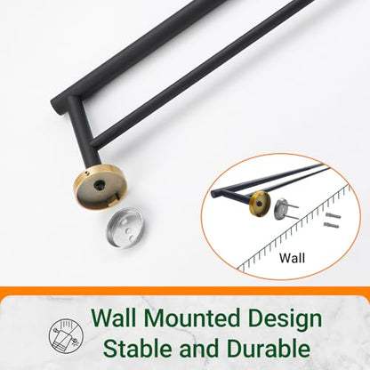 Miyili 30-Inch Bathroom Double Towel Bar SUS 304 Stainless Steel Bath Towel Rack Holder Wall Mount Black & Gold, A01BG75B - color: Black & Gold, size: 30-Inch