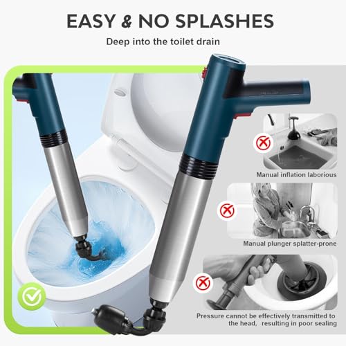 Electric Toilet Plunger - Toilet Plungers for Bathroom, Floor Drain, Sewer, Kitchen Pipes，High-Pressure Home Toilet Clog Remover (Blue, 1)