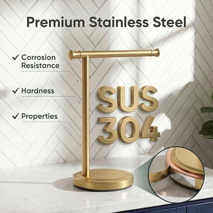 Hoimpro Hand Towel Holder Stand Bathroom Towel Bar Rack Countertop Gold | Brushed Gold, Free Standing Towel Hanger Ring for Bathroom Kitchen Vanity Counter,13 Inch, Stainless Steel, Bath Accessories - color: Brushed Gold