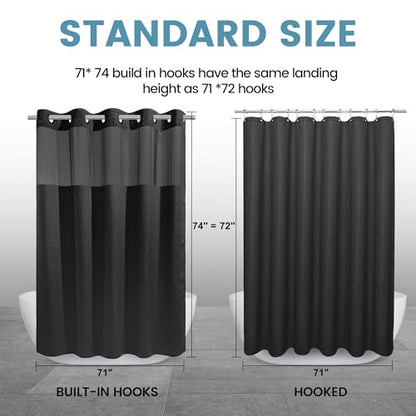 EUTXL 256GSM No Hook Waffle Weave Shower Curtain with Liner, 71x74, Black | Snap in Liner, Extra Thick, Heavy Drape, 3 in 1 Hotel Style Bath Curtain Set, Quick Dry, with Magnets, Waterproof & Washable - color: Black, size: 71"W x 74"L (Pack of 1)
